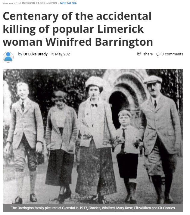 Centenary of the accidental killing of popular Limerick woman Winifred Barrington